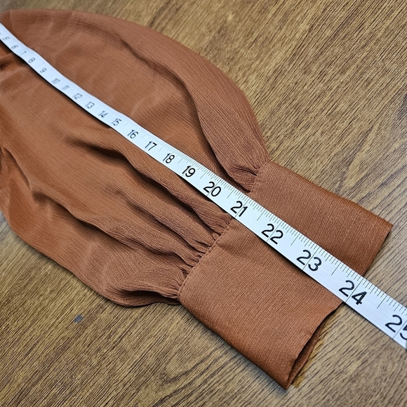 Nine West Rust Long Sleeve V-neck Blouse With Empire Waist - Picture 10 of 11